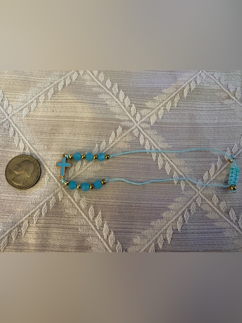 Turquoise Beaded Adjustable Cross Bracelet NEW